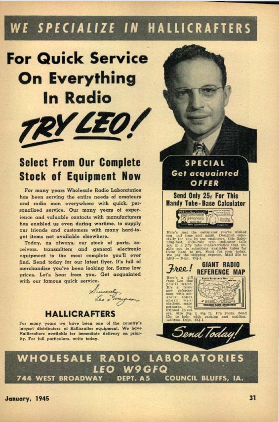 Wholesale Radio Laboratories Advertisement CQ Magazine January 1945